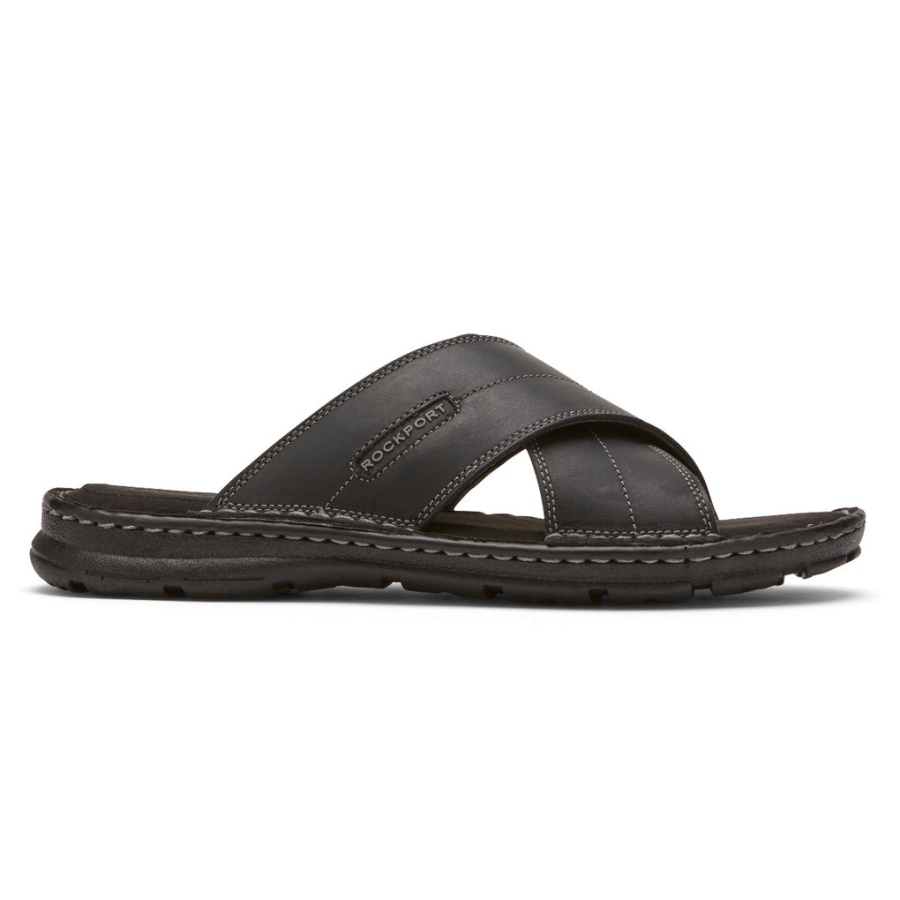 Rockport Darwyn Cross Band Slide Sandal Svart Skinn Ii