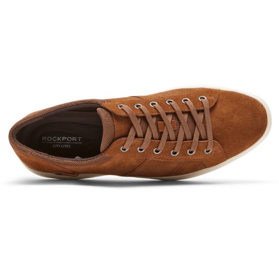 Rockport Menns Colle Tie Sneaker Tan Semsket Skinn