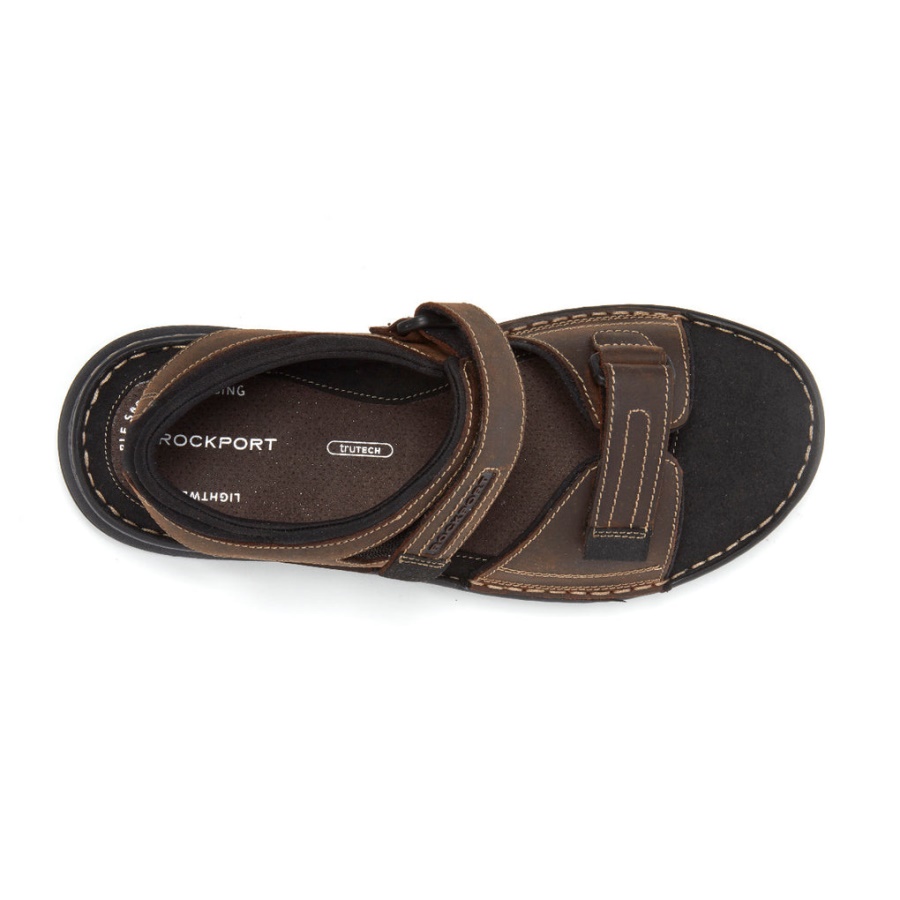 Rockport Menns Darwyn Kvartstrop Sandal Brun Ii Skinn