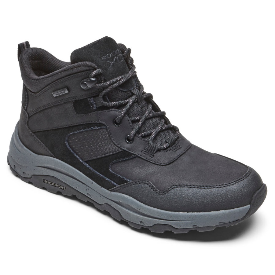 Rockport Menns Xcs Pathway Mid Boot-vanntett Svart Skinn Semsket Skinn