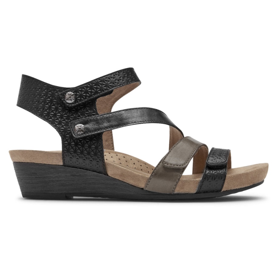 Rockport Kvinners Hollywood 4-stropper Sandal Svart Multi