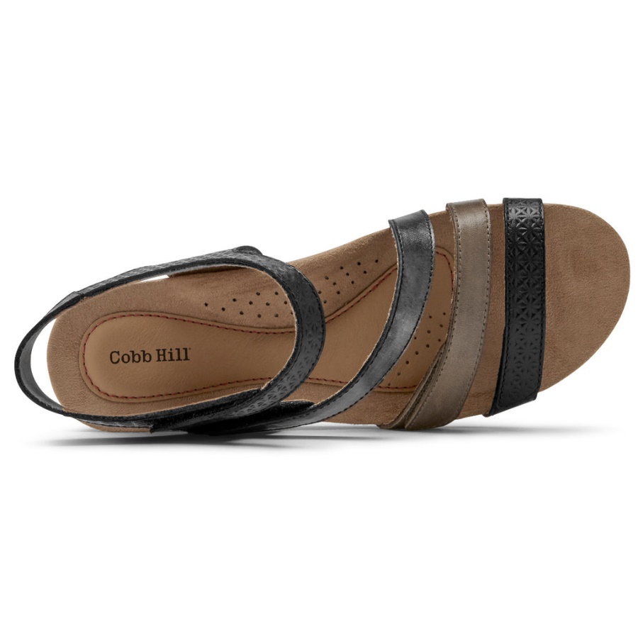 Rockport Kvinners Hollywood 4-stropper Sandal Svart Multi