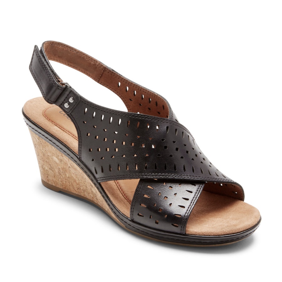 Rockport Dame Janna Slingback Wedge Sandal Svart Skinn