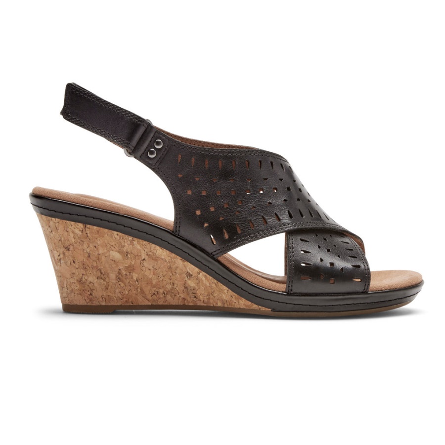 Rockport Dame Janna Slingback Wedge Sandal Svart Skinn