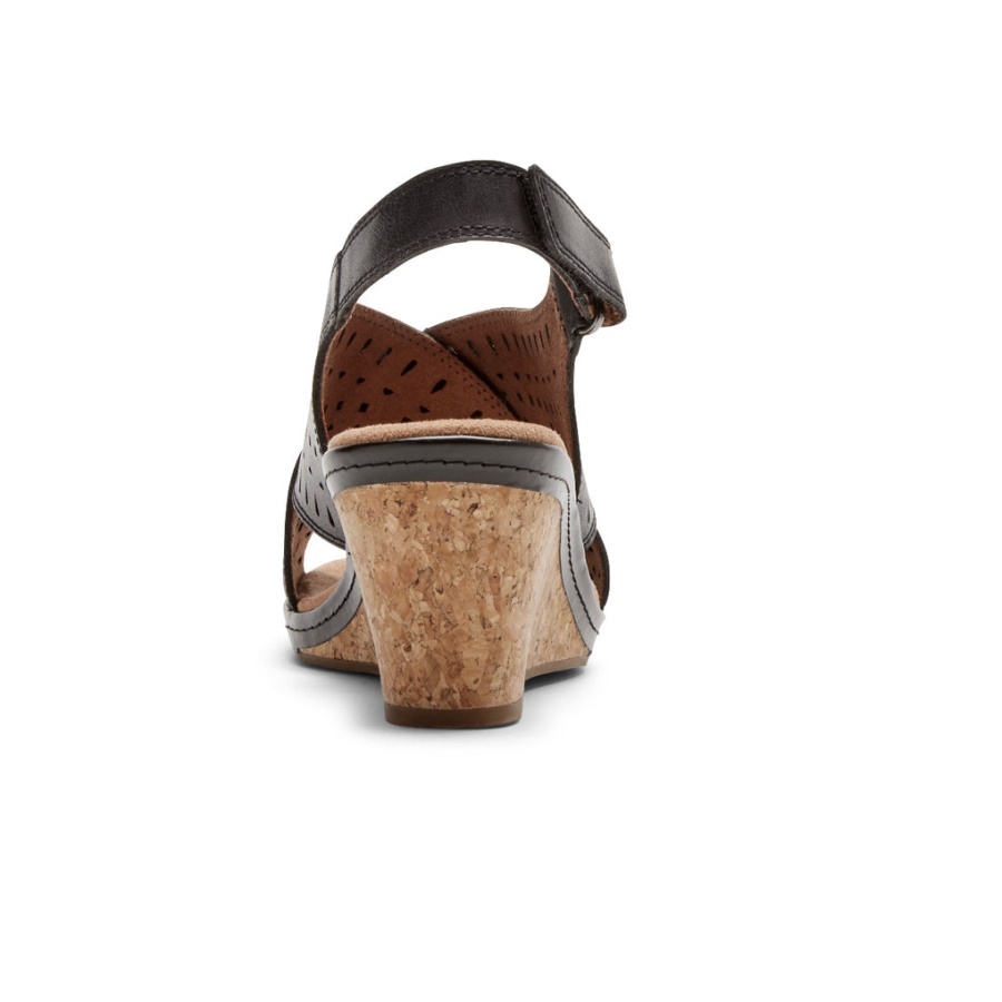 Rockport Dame Janna Slingback Wedge Sandal Svart Skinn