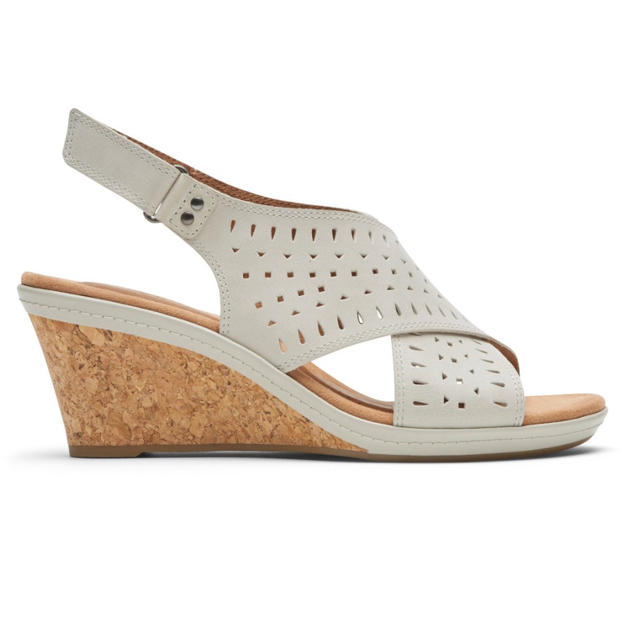 Rockport Dame Janna Slingback Wedge Sandal Hvitt Skinn