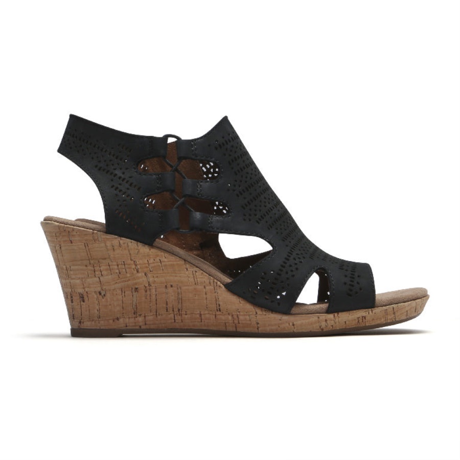 Rockport Dame Janna Wedge Sandal Svart Nubuck