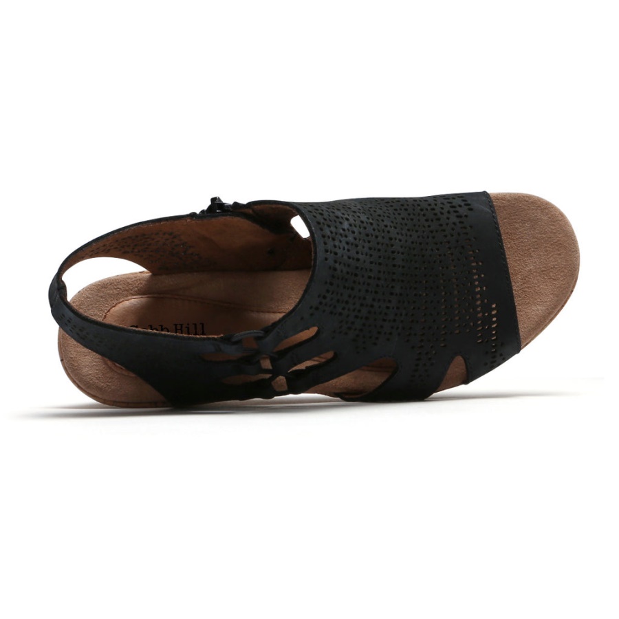 Rockport Dame Janna Wedge Sandal Svart Nubuck