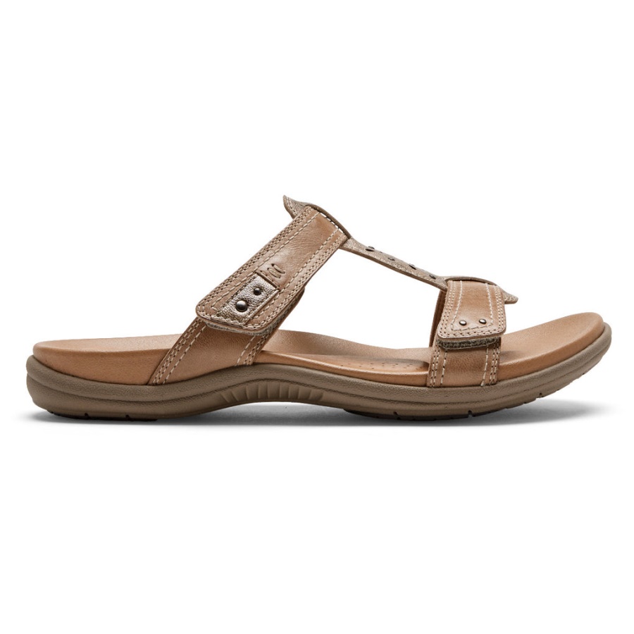 Rockport Dame Rubey Slide Sandal Taupe Multi Skinn